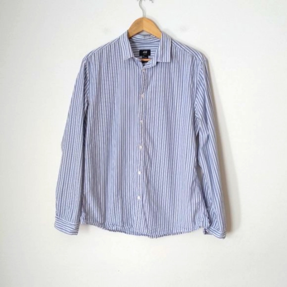 💥 H&M Stripped Blue Long Sleeve Shirt Men